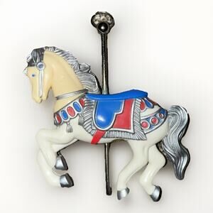Forget Me Not Carousel Horse Ornament, Red/Blue/Silver Accents, Vintage
